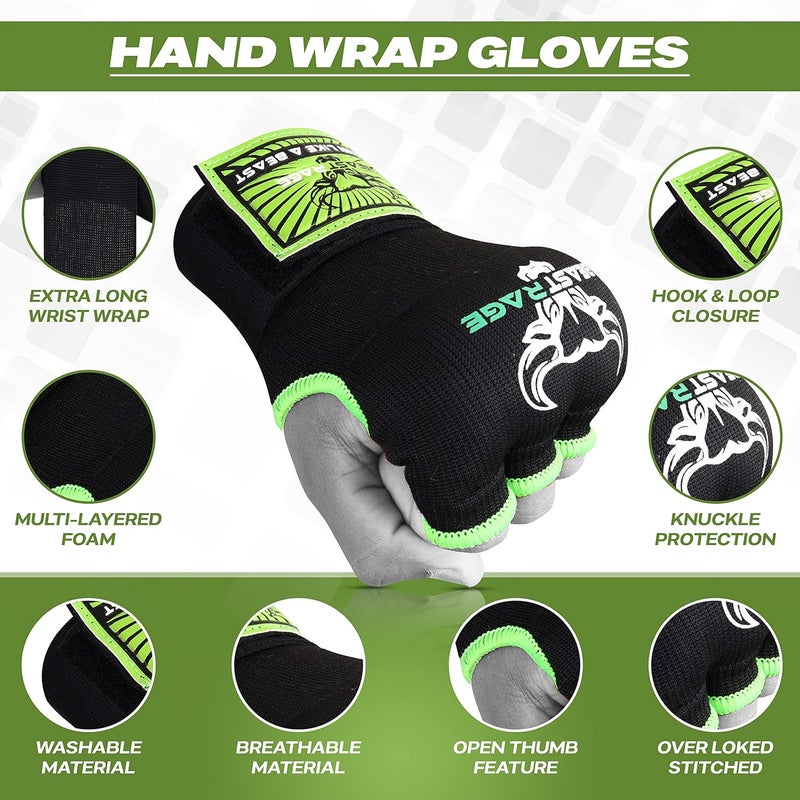 BEAST RAGE Inner Gloves with Hand Wraps Quick Wrap Long 36" Wrist Support MMA Muay Thai Bandages Punching Martial Arts Training Men Women Kickboxing Bandages Under Bag Gloves - Image 5